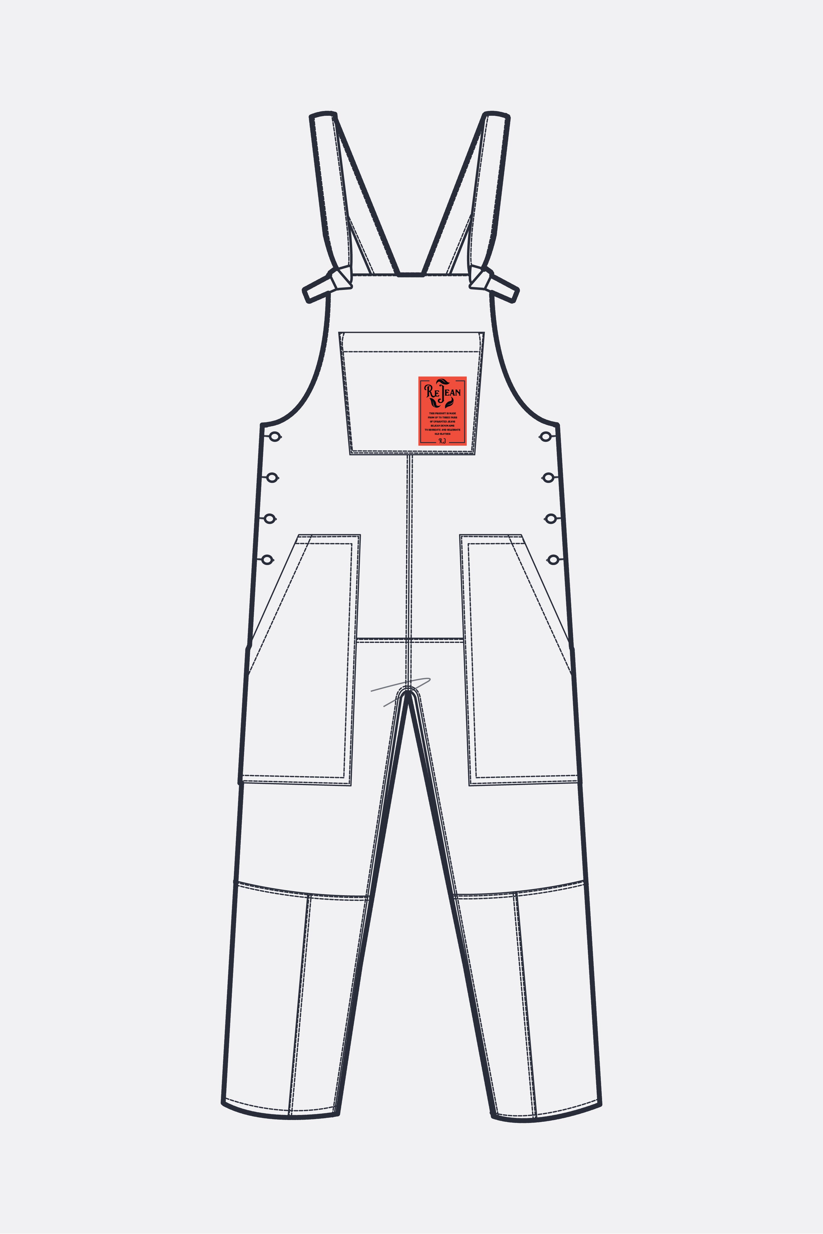 Barrie Dungarees in Patchwork Denim - ReJean Denim - zero waste - circular fashion brand 