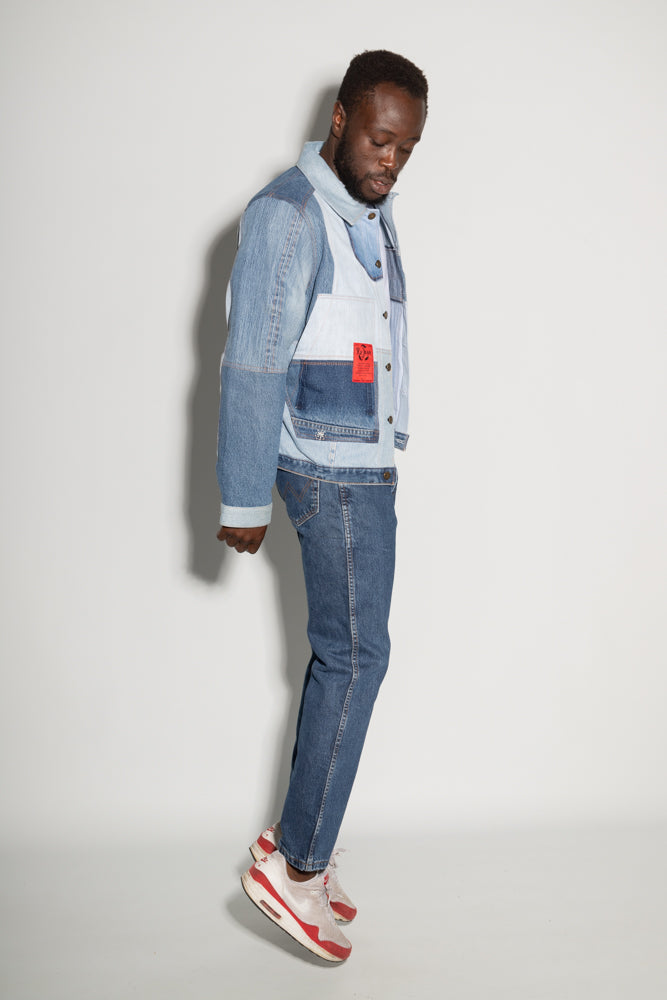 Tron Classic Carpenter Jacket in Patchwork Denim - ReJean Denim - zero waste - circular fashion brand 